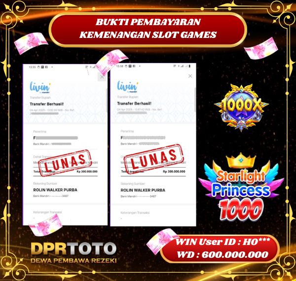 KEMENANGAN BESAR JACKPOT SLOT STARLIGHT PRINCESS 1000 Rp.600.000.000 - LUNAS